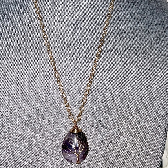 Amethyst Tree of Life Drop Pendant with 24” Chain - Picture 4 of 7